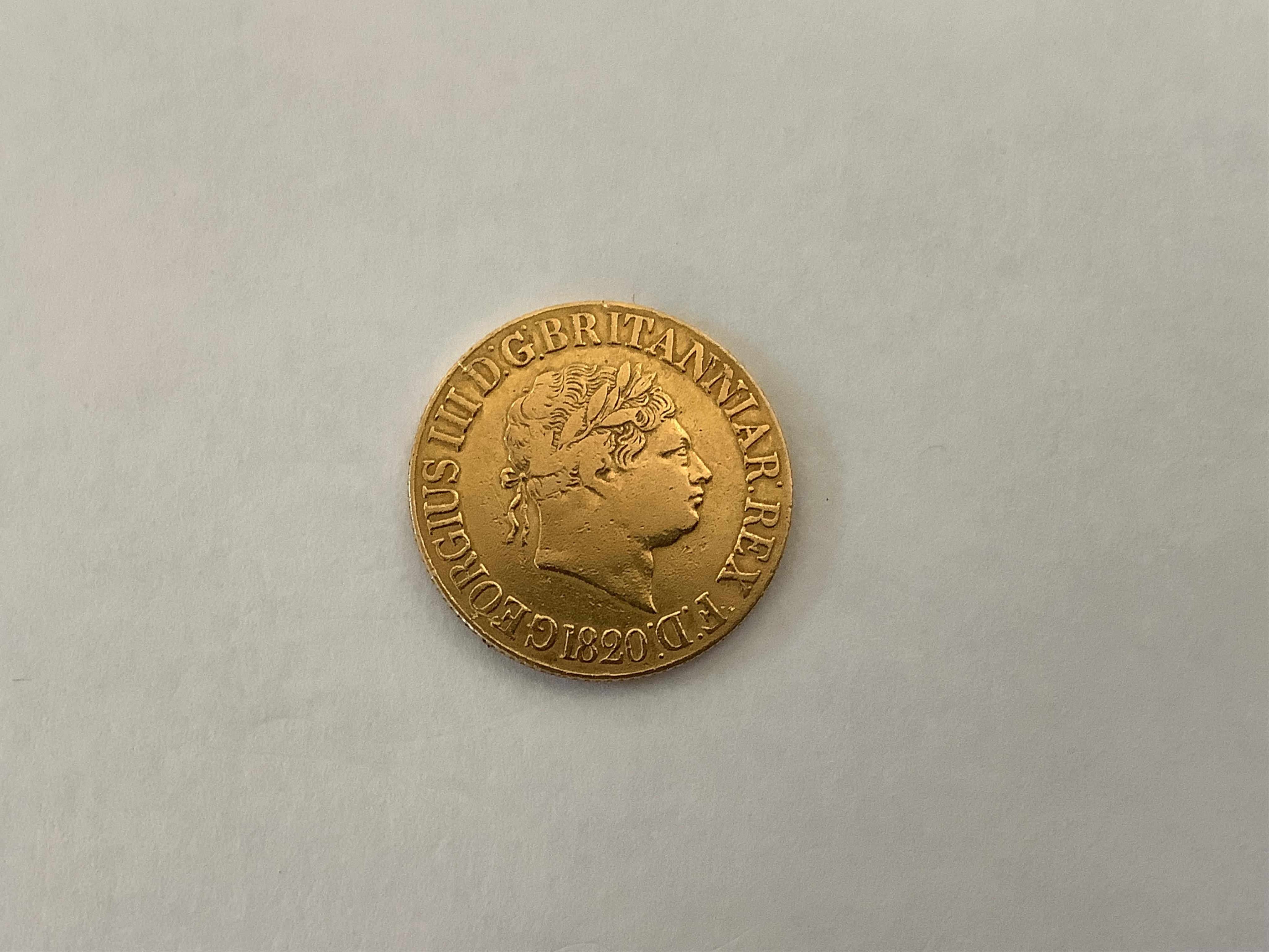 British gold coins, George III sovereign, 1820, fine